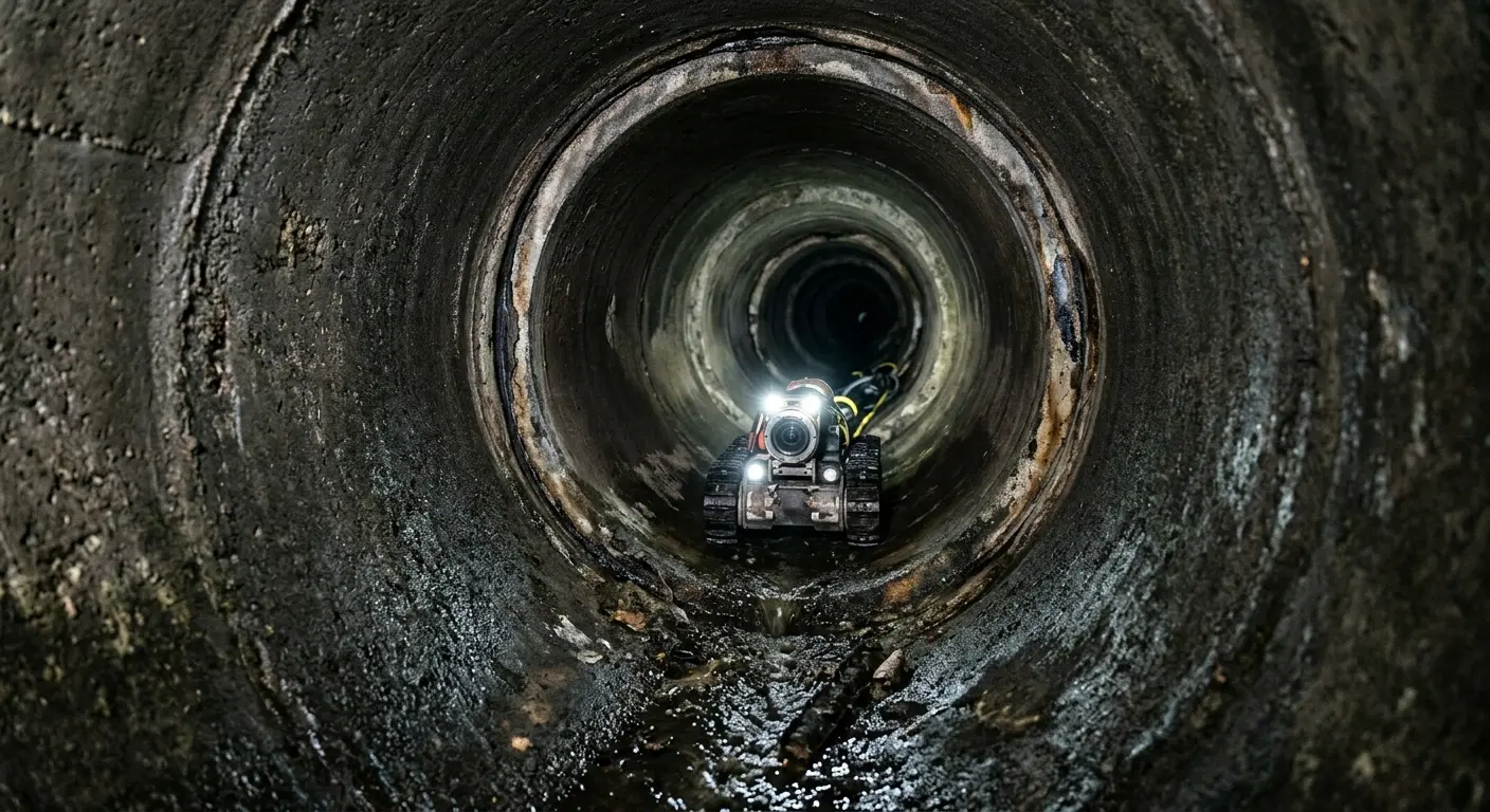 Robotic sewer camera inspecting pipe interior for Drain Snake Service in Highland